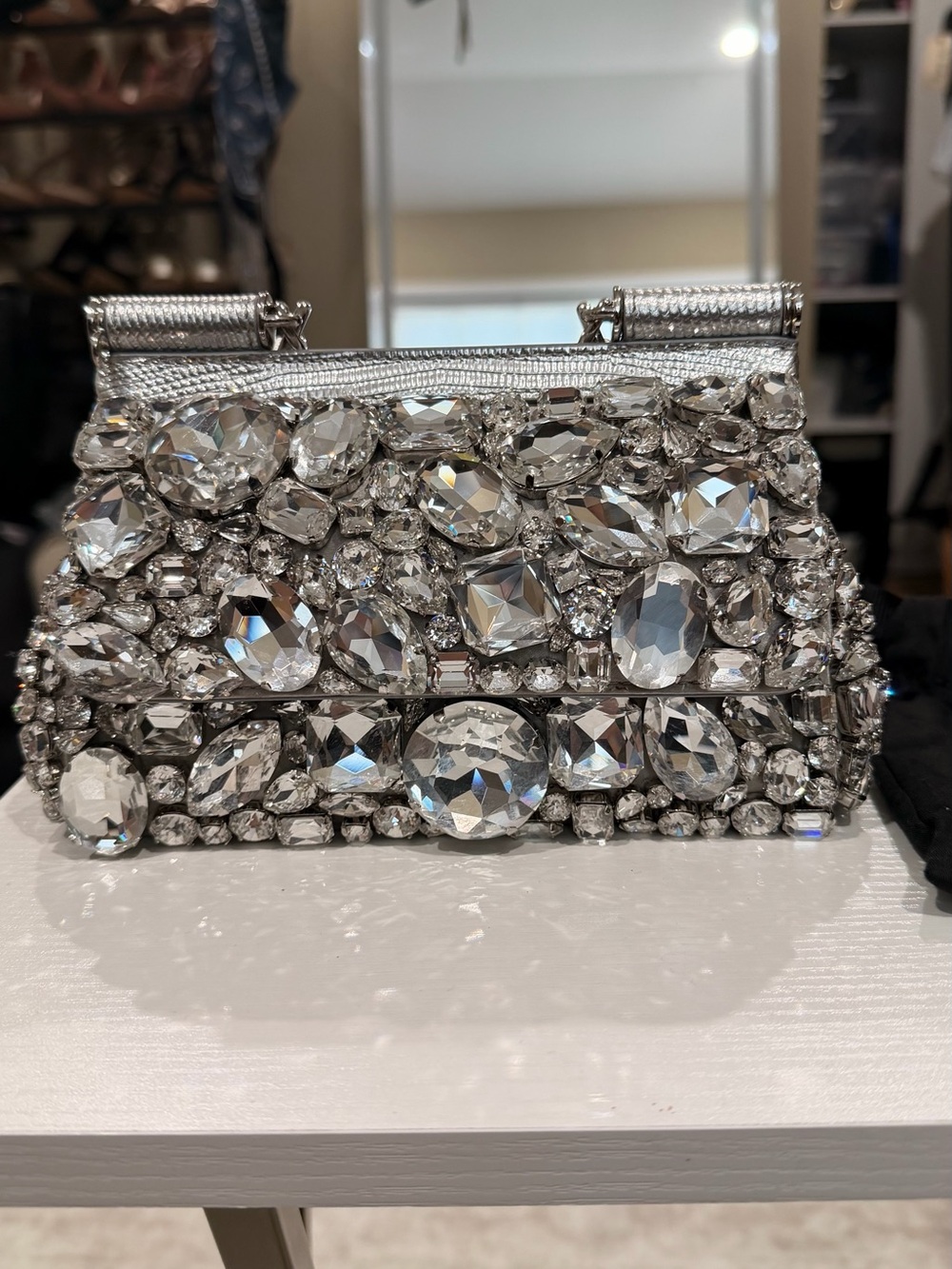 Dolce & Gabbana Silver Crystal-Embellished Top Handle Clutch - Picture 6 of 12